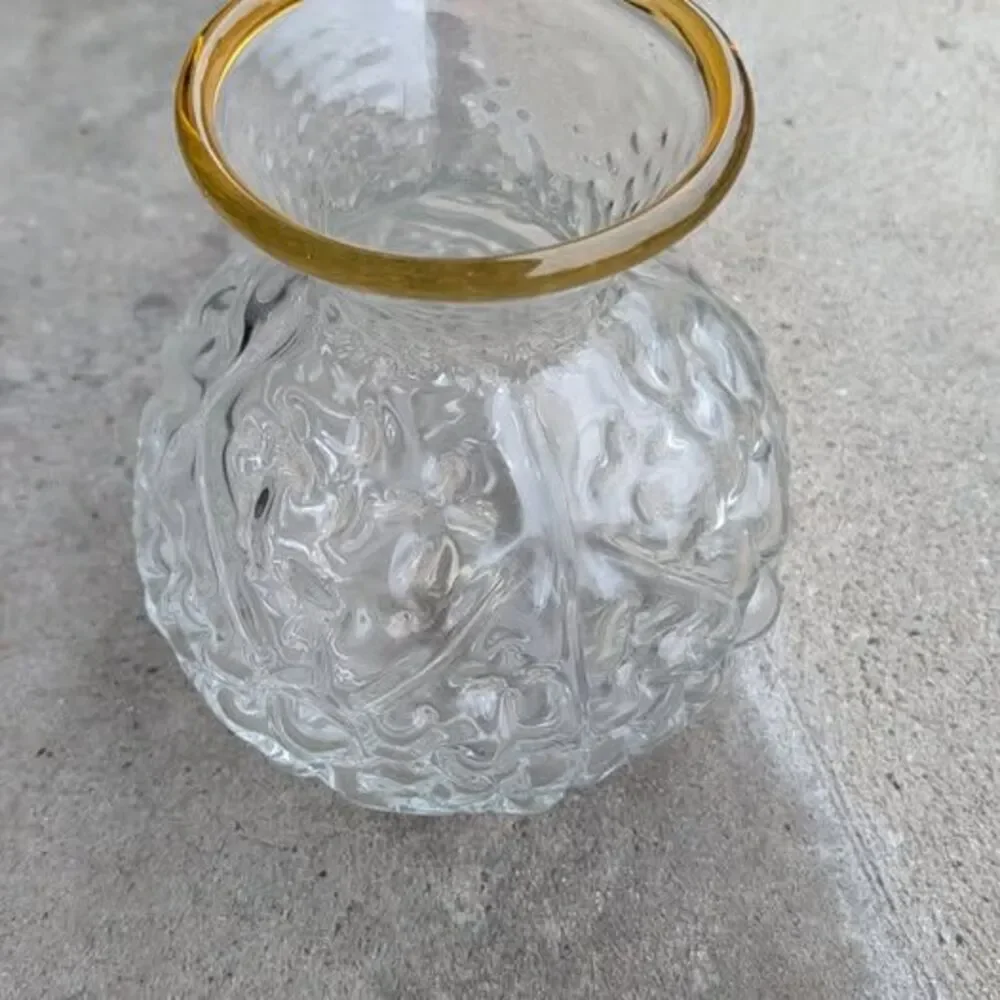 Vintage Blenko 9431 Crystal Textured Glass Vase Topaz Gold Rim Hank Adams 1994
